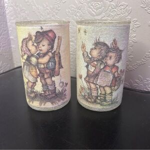 Vintage Danish Hummel Inspired Sugared Glass Candle holder pair